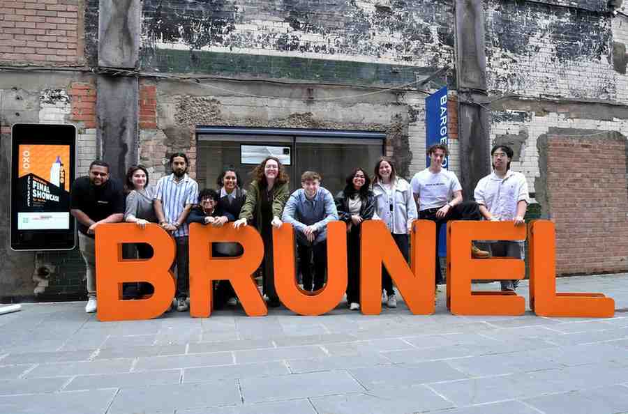 Global Career Readiness at Brunel University Image of students standing in front of a sign that spells out Brunel.