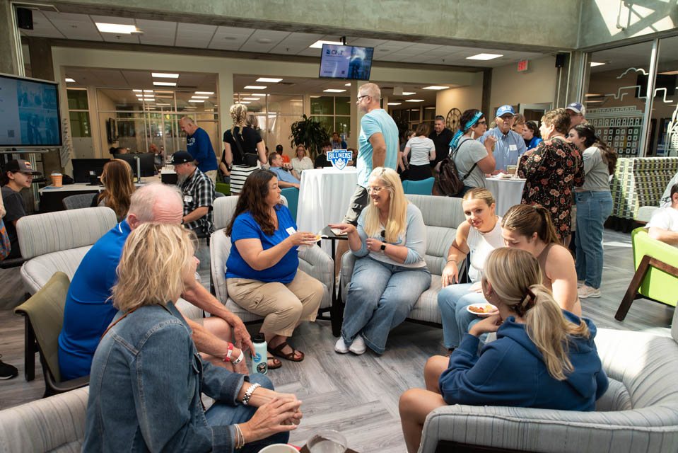 Past and future students at SLU Madrid gather at an open house at the Career Center. Photo by Luke Yamnitz.