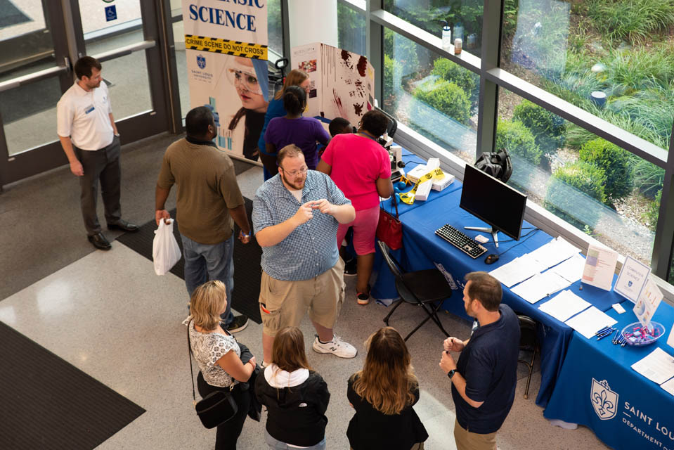 Visitors tour the Interdisciplinary Science and Engineering building during Homecoming and Family Weekend. Photo by Luke Yamnitz.