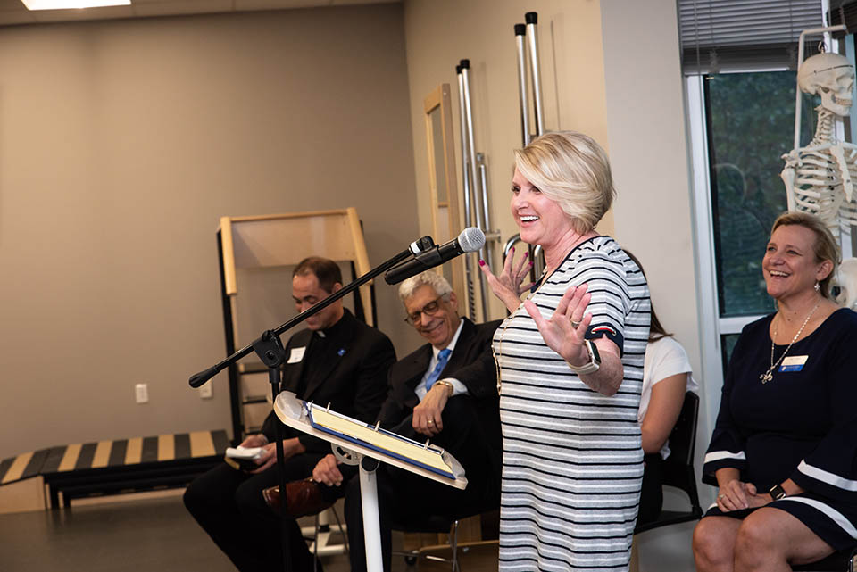 The Carolyn Gioia Learning Lab was dedicated during a celebration of SLU's physical therapy program's 90th anniversary. Photo by Luke Yamnitz.