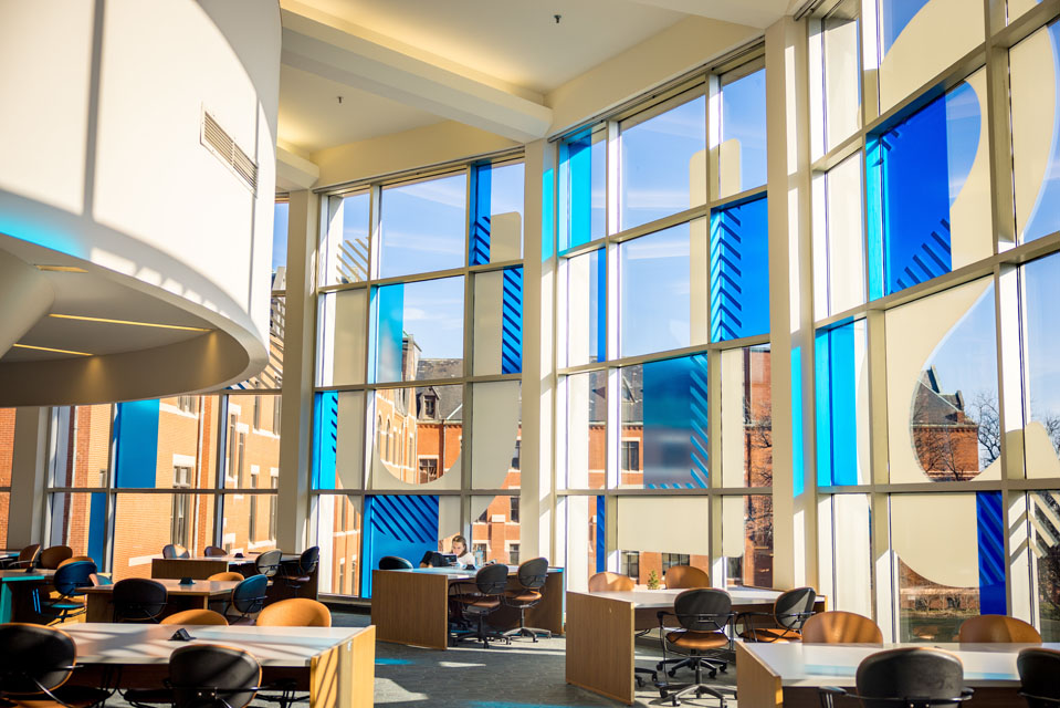 A student studies in Pius XII Memorial Library on the first day of the spring 2023 semester on Jan. 17, 2023. Photo by Sarah Conroy.