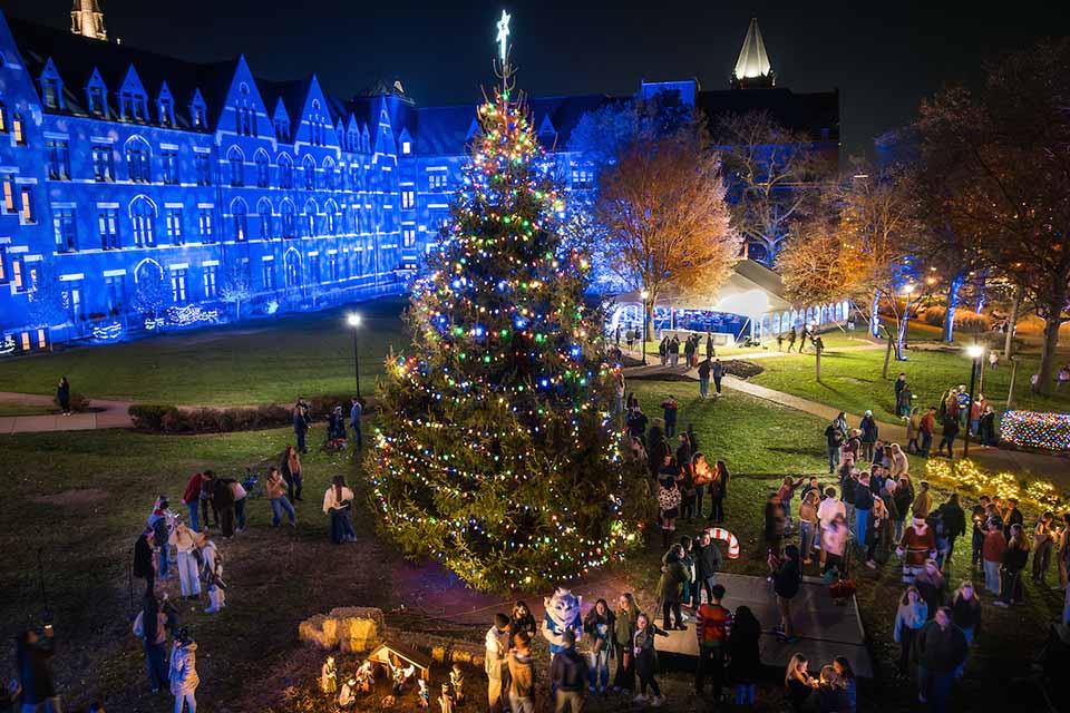 The lit tree concludes Christmas on the Quad on December 7, 2024.

