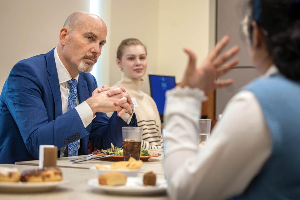 President-elect Edward Feser has lunch with the SGA Executive Board on Monday, Jan. 13, 2025. Photo by Sarah Conroy. 