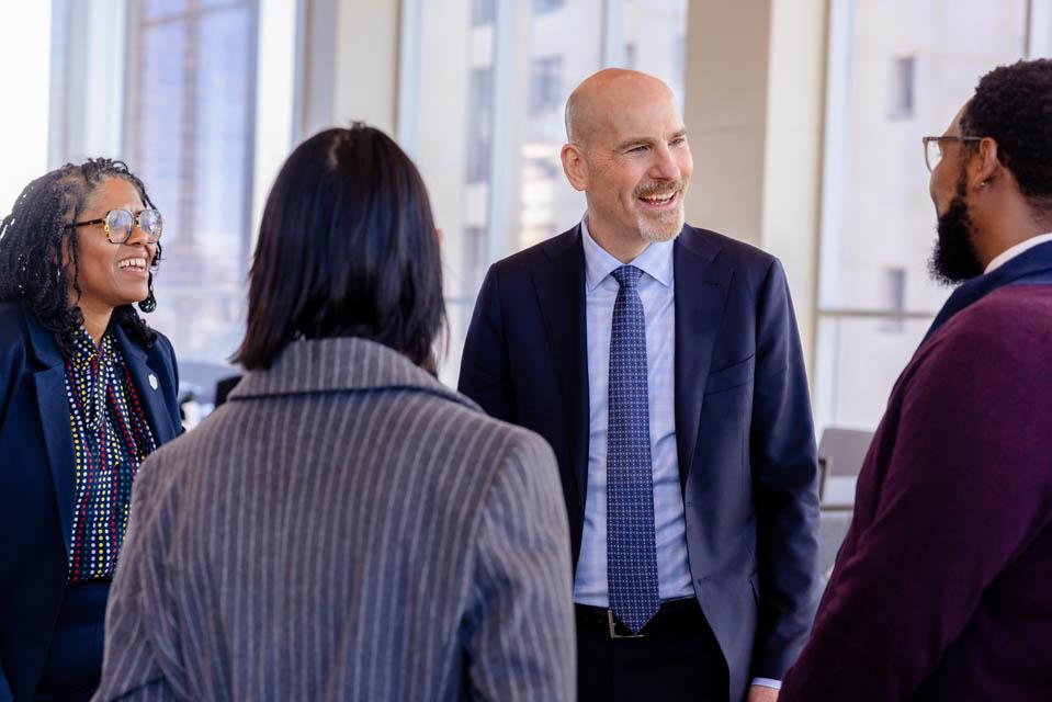 President-elect Edward Feser, Ph.D., meets with the SLU community at the School of Law on January 14, 2025. Photo by Sarah Conroy. 