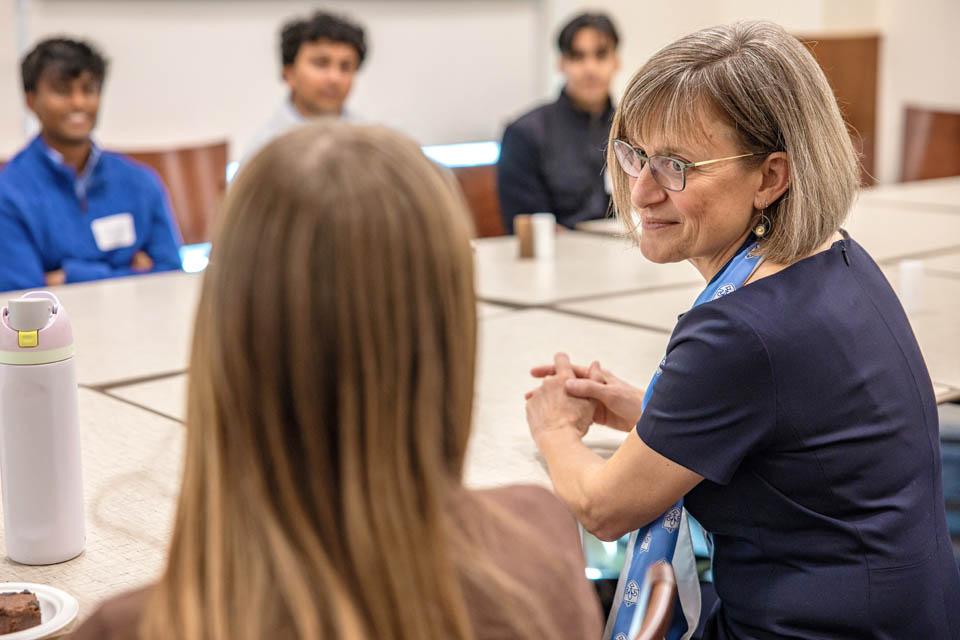 Kathy Feser meets with the Presidential Scholars on Jan. 13, 2025. Photo by Sarah Conroy. 