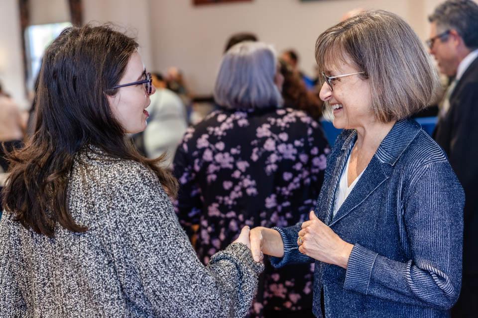 Kathy Feser meets with the SLU community in the St. Louis room on Jan. 14, 2025. Photo by Sarah Conroy. 

