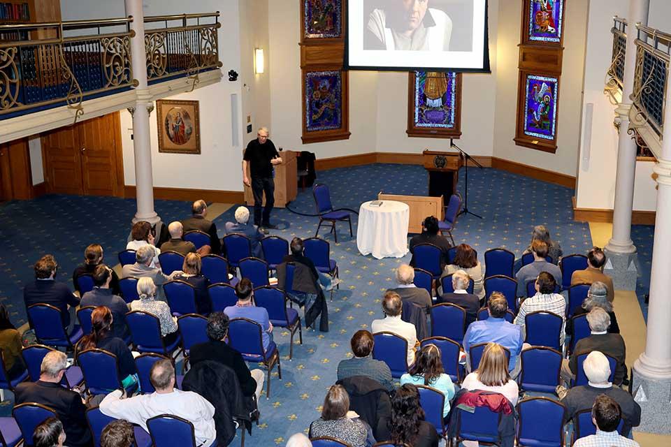 Jonathan Sawday, Ph.D., talked about his award-winning book, Blanks, Print, Space, and Void in English Renaissance Literature: An Archaeology of Absence, at an event on Wednesday, Jan. 15.  Photo by Joe Barker. 