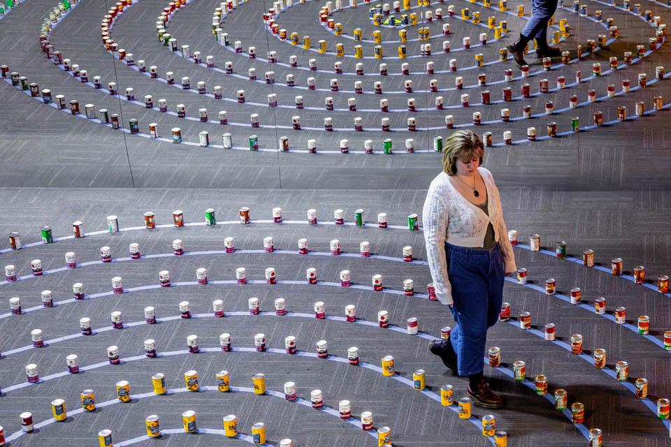 A member of the SLU community participates in the Labyrinth Walking and Wellness activity during Wellness Day on Feb. 5, 2025. Photo by Sarah Conroy. 