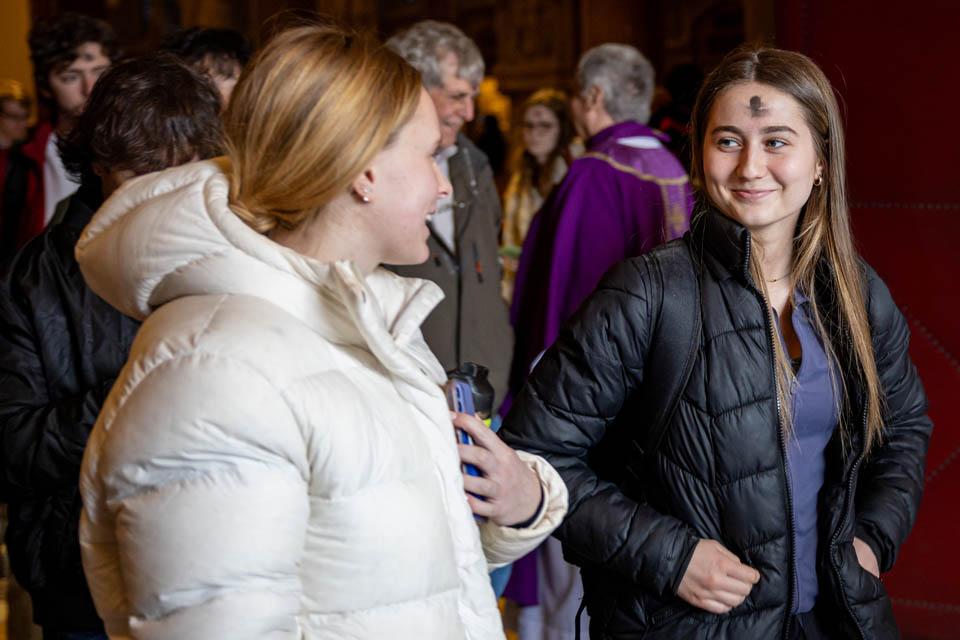 Students leave Ash Wednesday Mass at St. Francis Xavier College Church on March 5, 2025. Photo by Sarah Conroy. 