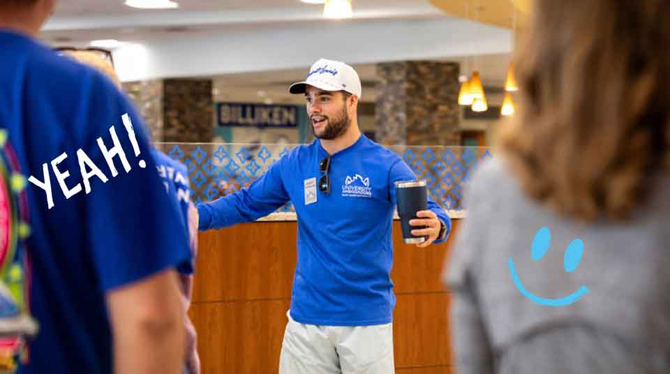 Student leader giving a tour on SLU campus