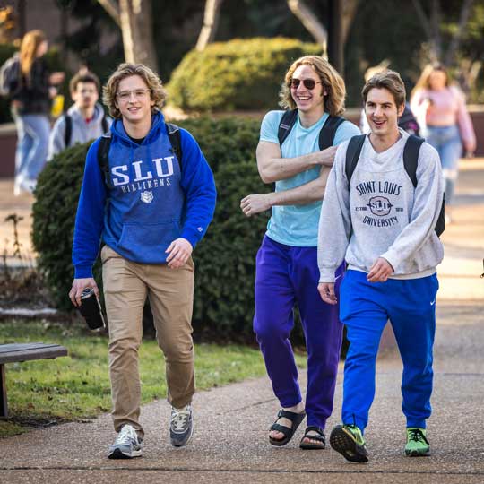 Multiple students walking together on the sidewalk