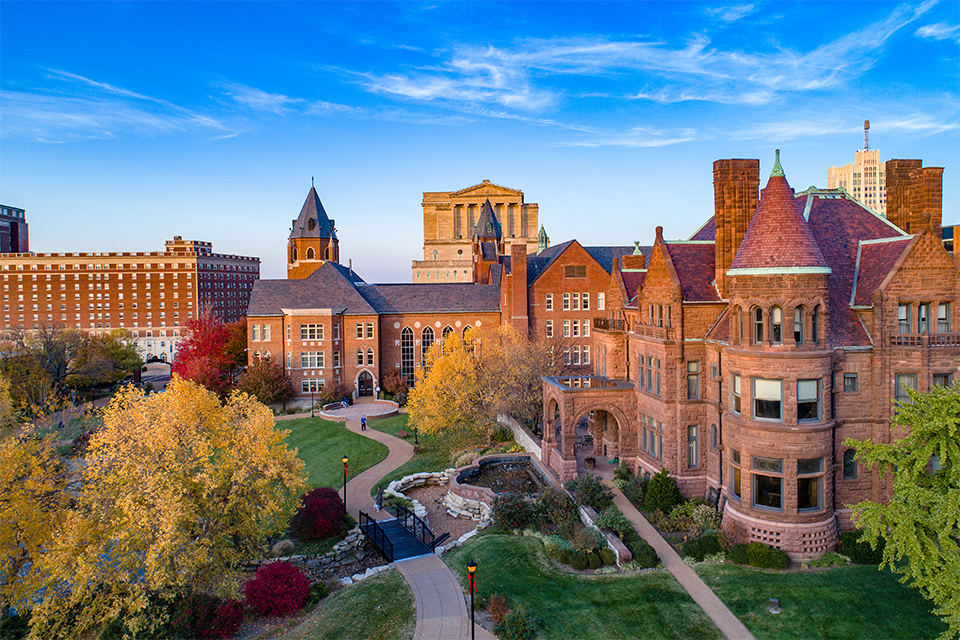 Cook Hall sits at the center of campus buildings.