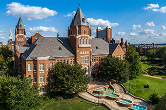 Exterior birdseye view of Cook Hall, home to the Richard Chaifetz School of Business