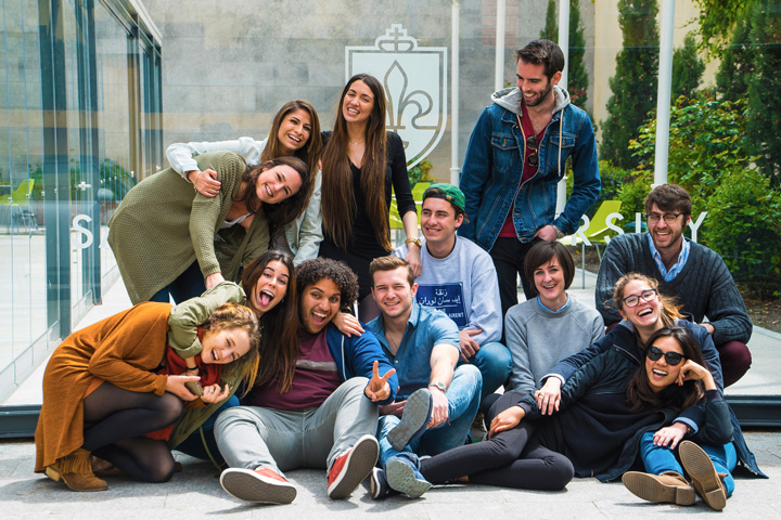 A group of students at SLU-Madrid, SLU's campus in Spain