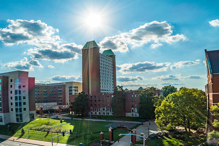 SLU's campus with Grand Boulevard in the foreground