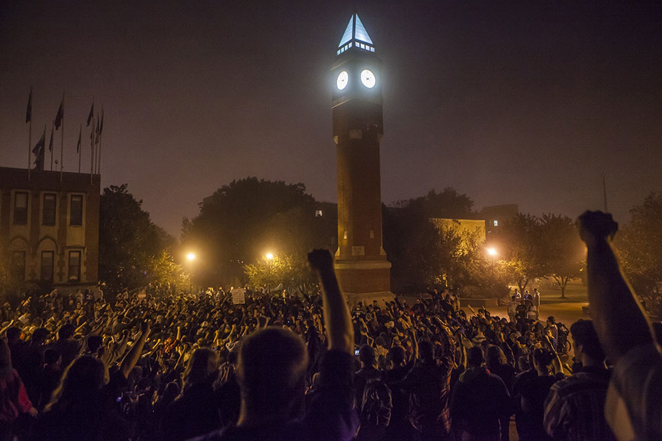 Peaceful protest as part of Occupy SLU in October 2014.