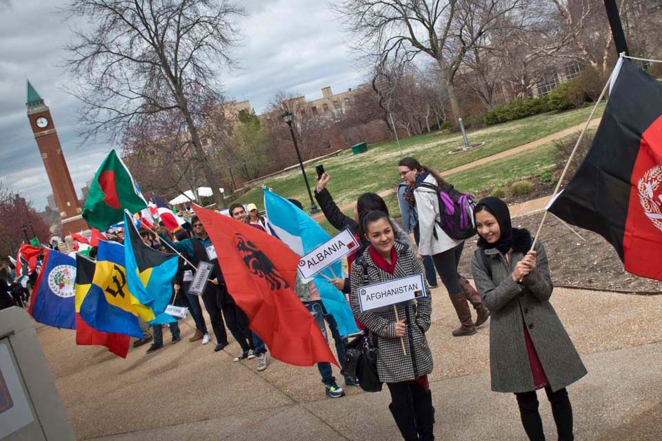 Parade of Nations in front of clock tower