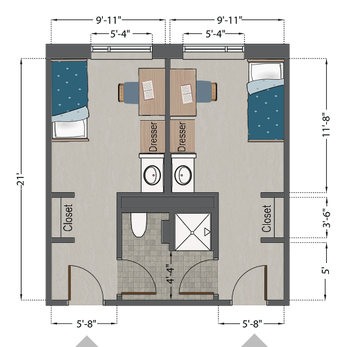 Grand Hall Single Semi Suite Floor Plan