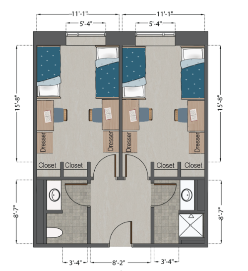 Grand Hall Double Semi Suite Floor Plan (4-person)