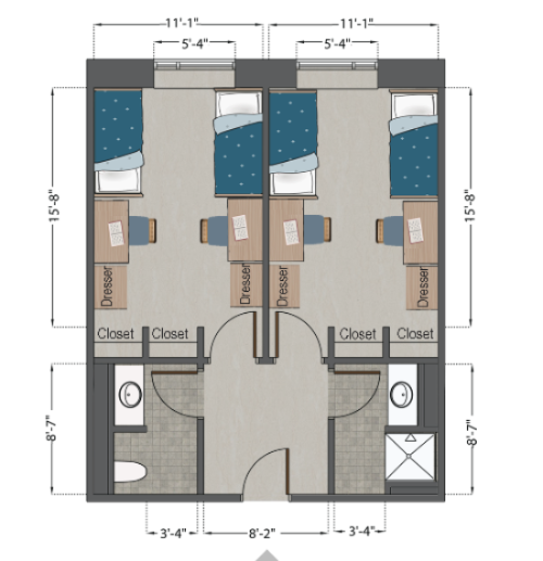 Spring Hall Double Semi-Suite Floor Plan