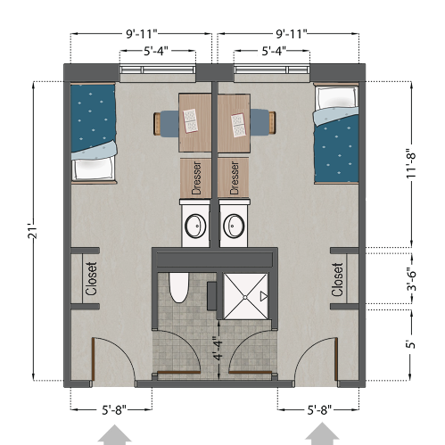 Spring Hall Single Semi-Suite Floor Plan