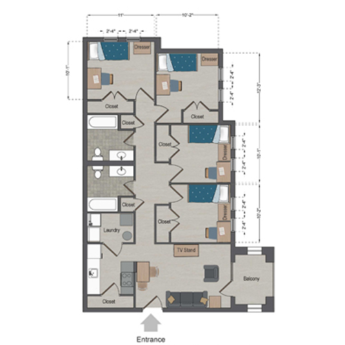 Village Apartments Quad 1 floor plan