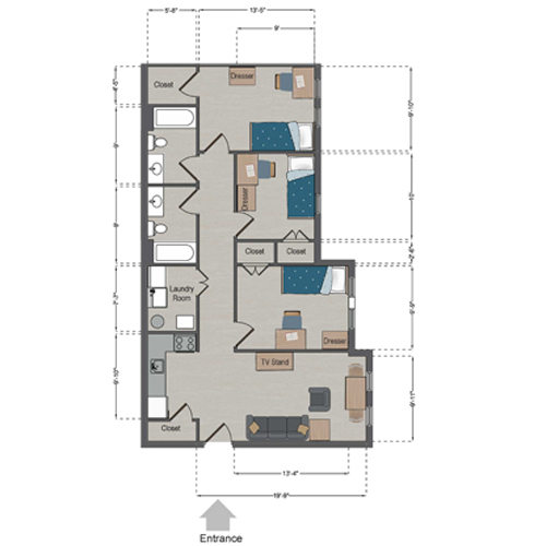 Village Apartments triple floor plan