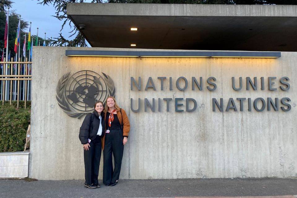 Lily Iler (3L) and Sydney Rempe (3L), traveled to Geneva, Switzerland, alongside Professor Lauren Bartlett to represent the Human Rights at Home Litigation Clinic before the United Nations Human Rights Committee. 