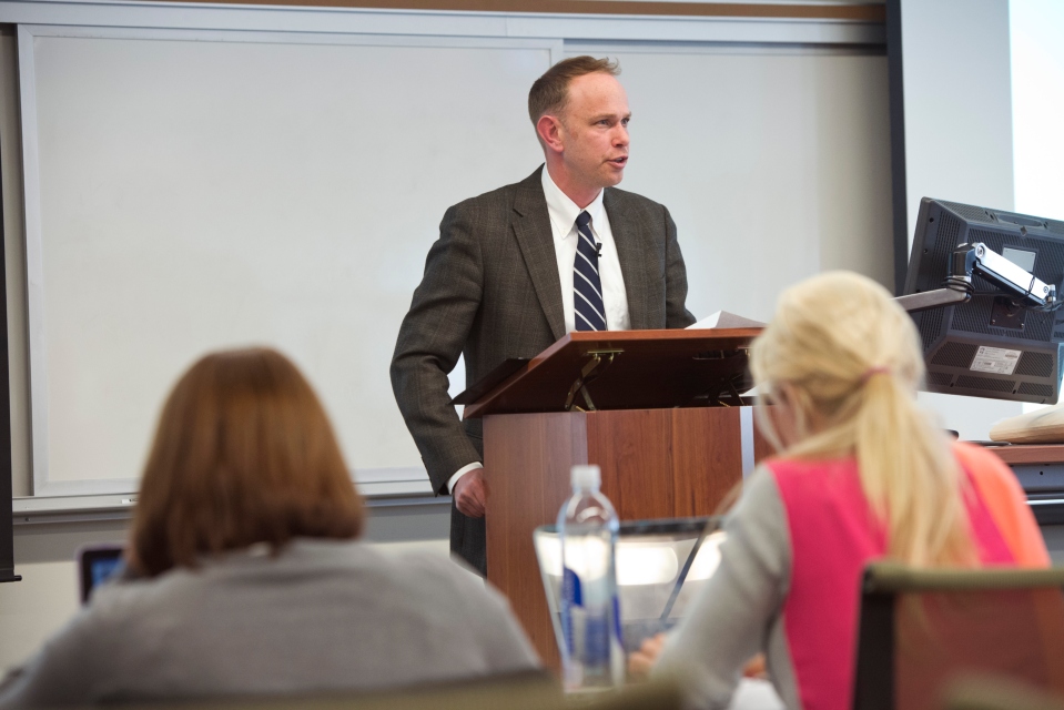 Professor Anders Walker teaching in Scott Hall