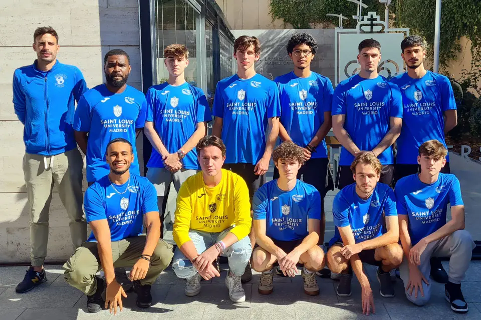 A soccer team posing for a group photo