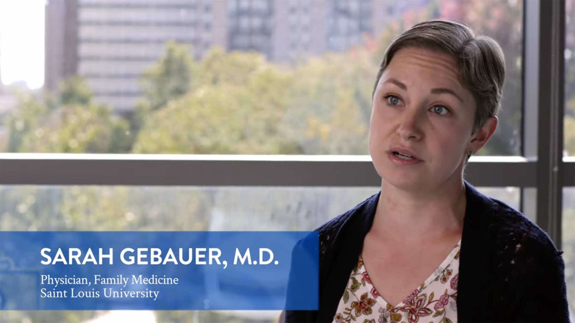 A screenshot of a video of Sarah Gebauer, M.D.