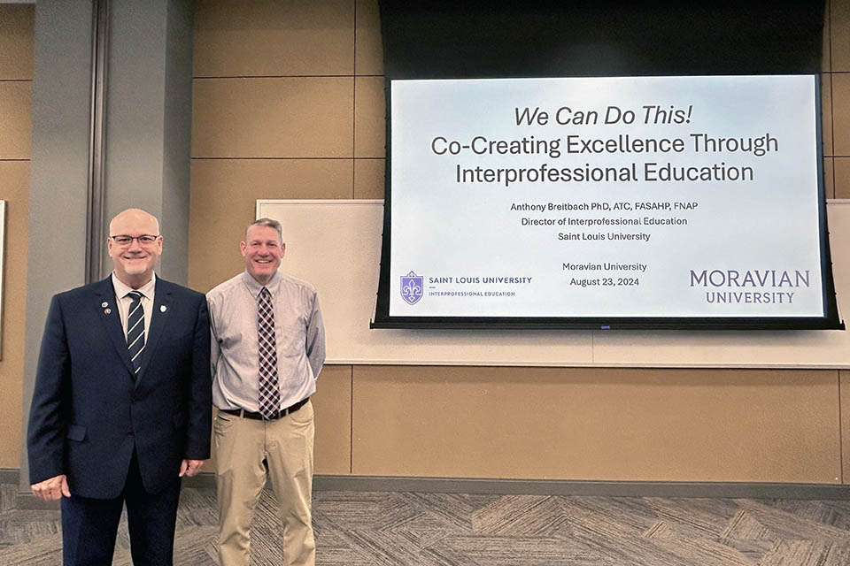 Anthony Breitbach. Ph.D. (Interprofessional Education) facilitated a faculty development workshop on IPE for the College of Health at Moravian University in Bethlehem, Pennsylvania on Aug. 23, 2024.