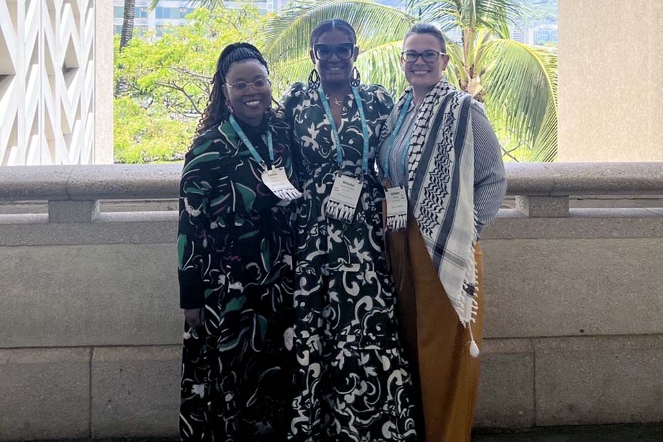 Luella Loseille (DICE), Knieba Jones-Johnson (University Counseling Center) and Allison Brewer (DICE) travelled to Honolulu, Hawai'i to present on the intersections of race and disability through their session on "Embedding Equity through Universal Design" at the National Conference on Race and Ethnicity (NCORE). Photo submitted.