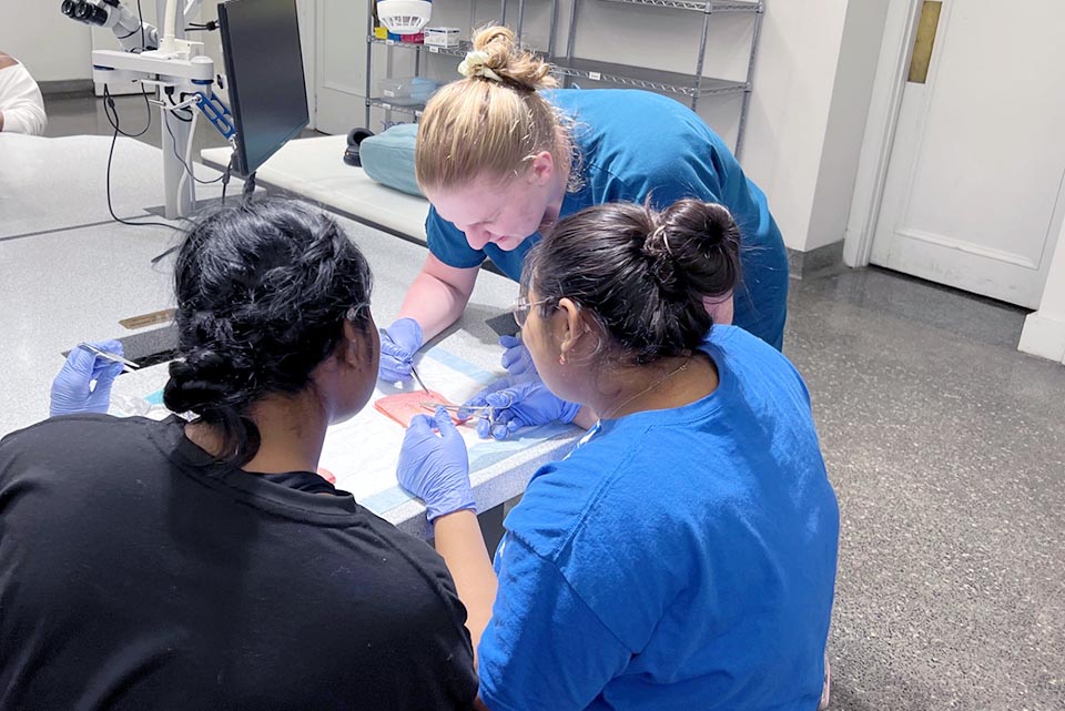 The Saint Louis University Minority Association of Pre-Health Students (MAPS) group participated in a hands-on suturing lab at Young Hall as part of the AIMS program