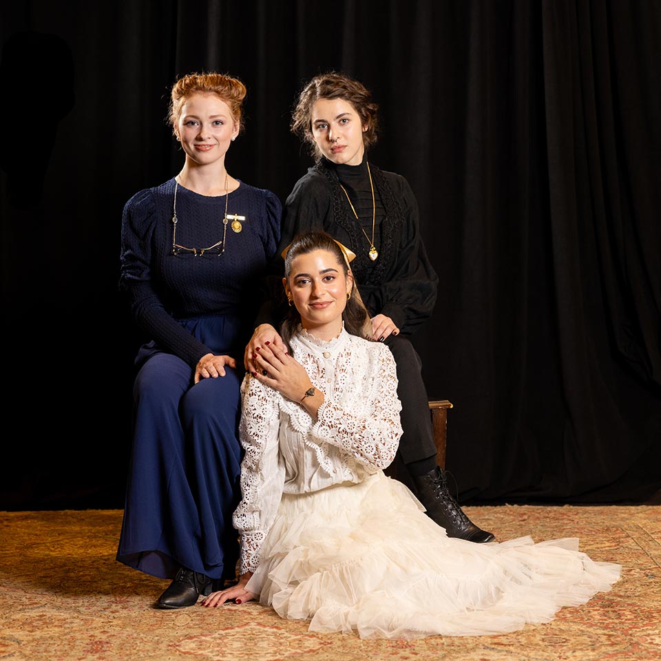 Students pictured from left, clockwise: Alexia Thornton (Olga), Celeste Gardner (Masha), and Madeline Chatham (Irina).  