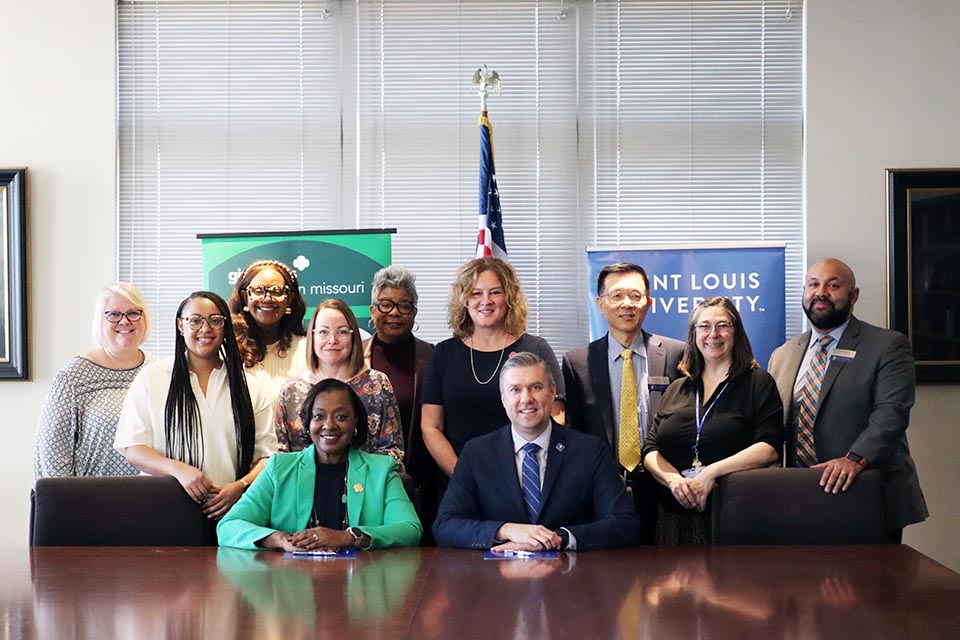 Representatives from the Girl Scouts of Eastern Missouri and SLU signed a partnership with to provide a new scholarship opportunity for Girl Scouts of Eastern Missouri who wish to pursue higher education as part of the Advance HER Leadership program.