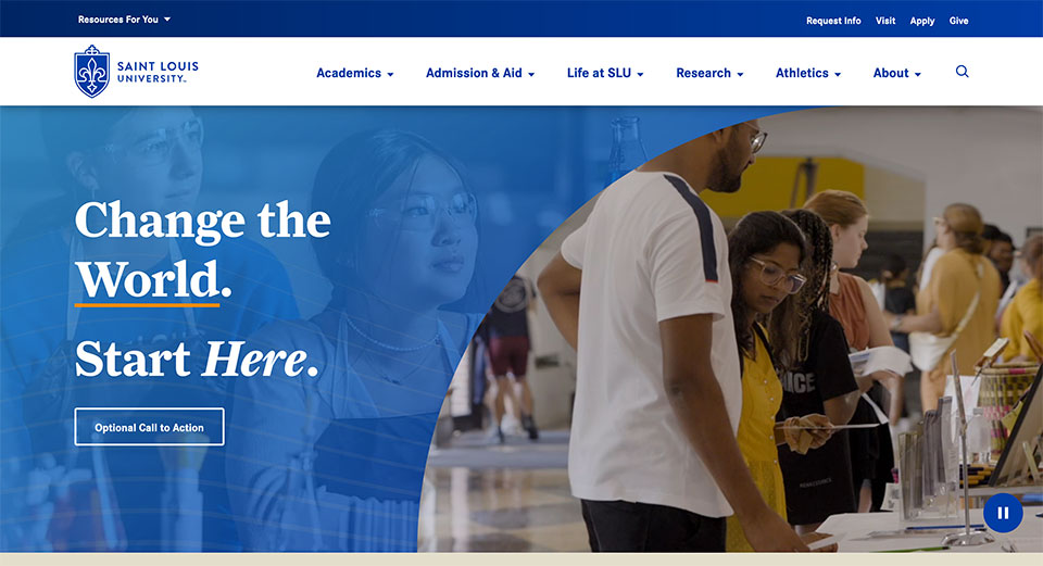 A new-look SLU.edu homepage is coming on Wednesday, Nov. 13. The change will mark the beginning of a web refresh for the first time since 2016. SLU screenshot.