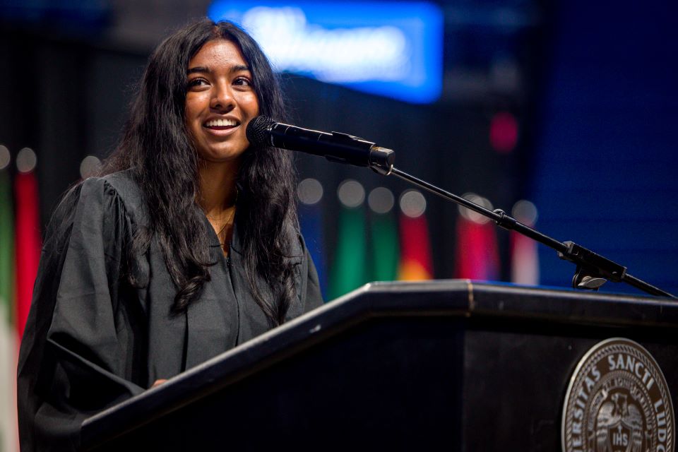 Saint Louis University senior Reueline Arulanandam offered her perspective on student leadership to more than 2,000 participants at the 2024 Ignatian Family Teach-In for Justice. The event, held in Washington, D.C., is the nation’s largest annual Catholic social justice gathering and advocacy day.