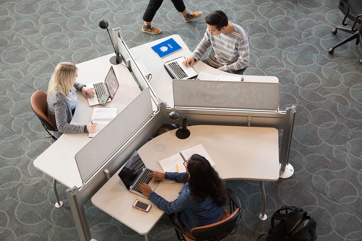 Students study in carrels at Pius XII Memorial Library.