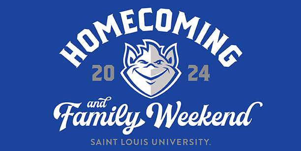 Saint Louis University 2024 Homecoming and Family Weekend logo with Billiken head