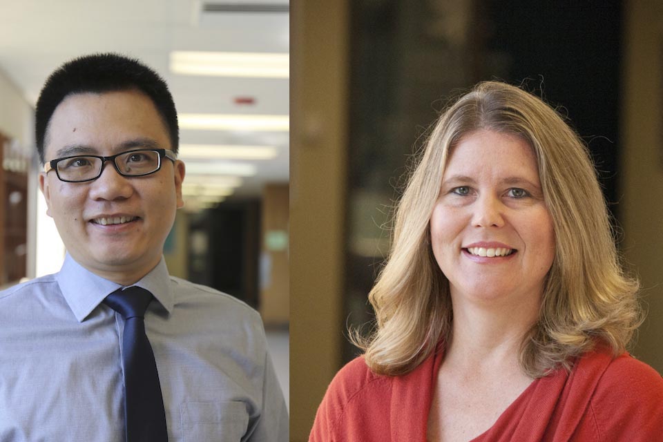 Jin Huang, left, and Brandy Maynard, right, of Saint Louis University's School of Social Work