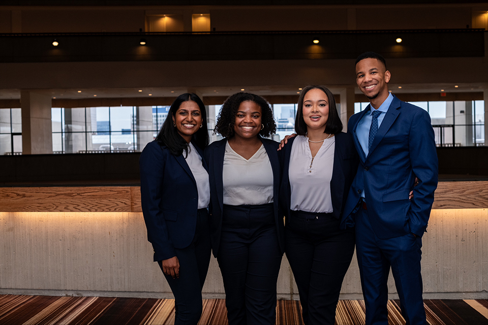 From left: SLU students Vaishali Lingutla, Erika Collins, Catlin Crowley Clemmons and Billy Quick.